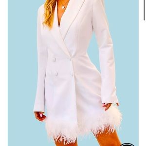 White with feathers blazer dress
